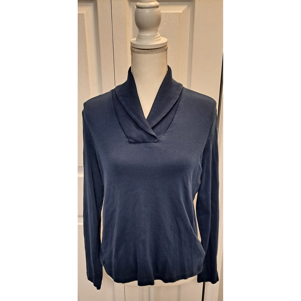 Navy Small Lauren Ralph Lauren Shawl Collar Pullover 100% Cotton Top Size Large